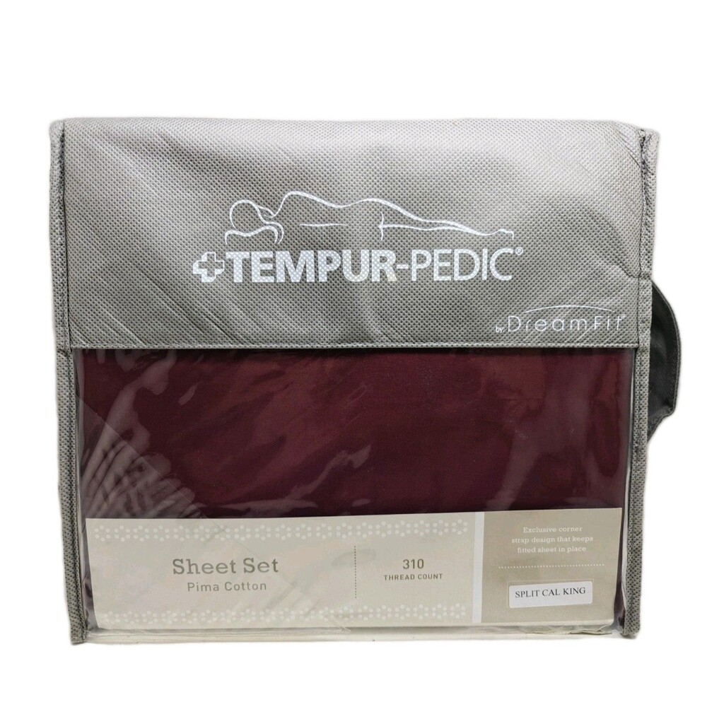 Tempur-Pedic Dream Fit Sheet Set Split California King New Burgundy Pima Cotton
